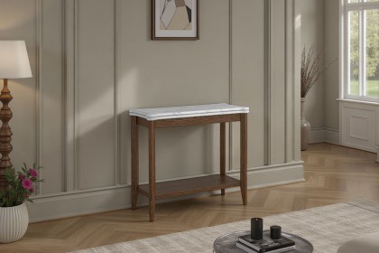 Florence Walnut Stained Oak 70cm Sofa Side Table with Marble Top Florence Walnut Stained Oak 70cm Sofa Side Table with Marble Top