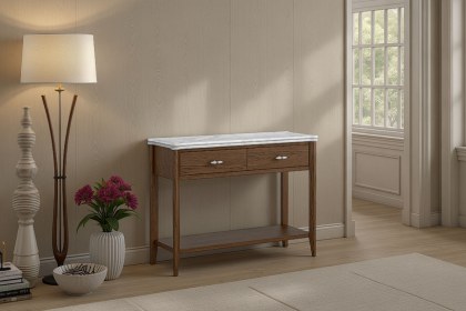Florence Walnut Stained Oak 100cm Console Table with Marble Top Florence Walnut Stained Oak 100cm Console Table with Marble Top