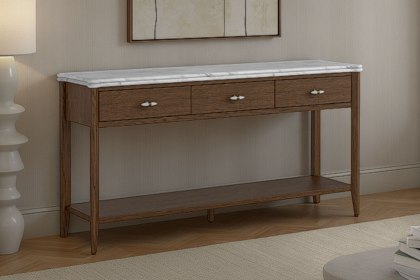 Florence Walnut Stained Oak 150cm Large Console Table with Marble Top Florence Walnut Stained Oak 150cm Large Console Table with Marble Top