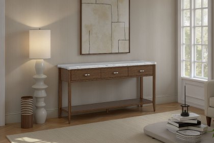 Florence Walnut Stained Oak 150cm Large Console Table with Marble Top Florence Walnut Stained Oak 150cm Large Console Table with Marble Top