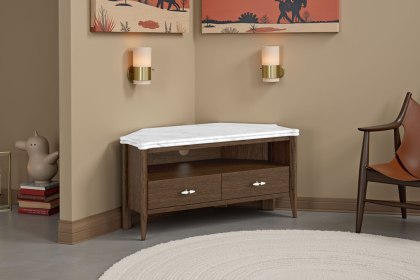 Florence Walnut Stained Oak 100cm Corner TV Unit with Marble Top Florence Walnut Stained Oak 100cm Corner TV Unit with Marble Top