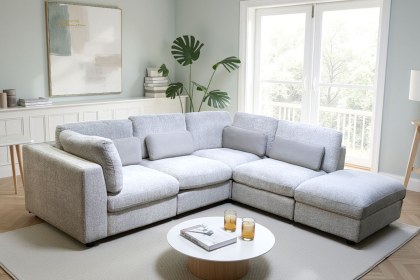 Madison 5 Seater Modular Corner Sofa in Grey Chenille with Storage Footstool Madison 5 Seater Modular Corner Sofa in Grey Chenille with Storage Footstool
