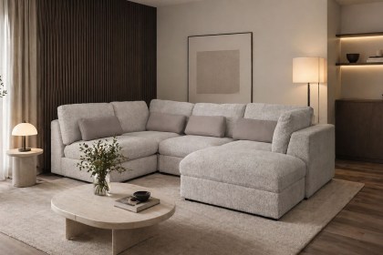 Madison 5 Seater Modular Corner Sofa in Grey Chenille with Storage Footstool Madison 5 Seater Modular Corner Sofa in Grey Chenille with Storage Footstool