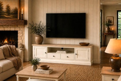 Provence Painted Off-White Oak Extra Large 180cm TV Unit Provence Painted Off-White Oak Extra Large 180cm TV Unit
