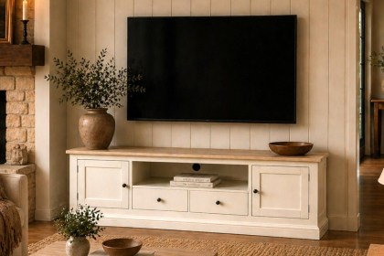 Provence Painted Off-White Oak Extra Large 180cm TV Unit Provence Painted Off-White Oak Extra Large 180cm TV Unit