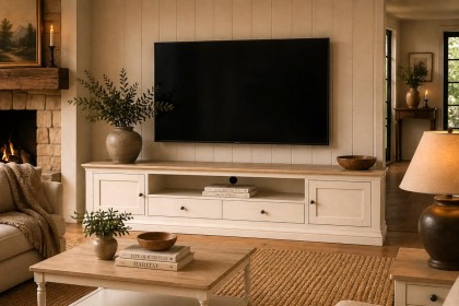 Provence Painted Off-White Oak Extra Large 210cm TV Unit Provence Painted Off-White Oak Extra Large 210cm TV Unit