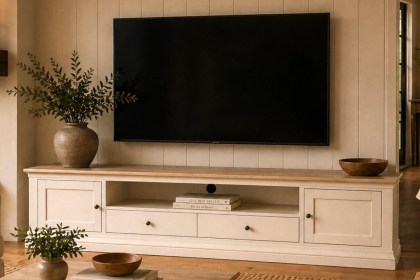 Provence Painted Off-White Oak Extra Large 210cm TV Unit Provence Painted Off-White Oak Extra Large 210cm TV Unit