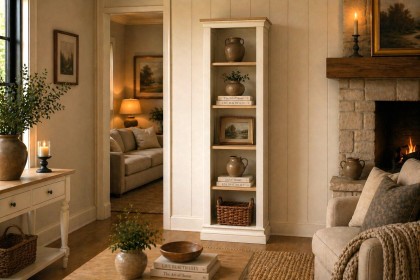 Provence Painted Off-White Oak Slim Bookcase Provence Painted Off-White Oak Slim Bookcase
