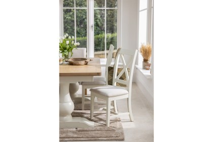 Burford Painted Oak Upholstered X-Back Dining Chairs (Pair) Burford Painted Oak Upholstered X-Back Dining Chairs (Pair)