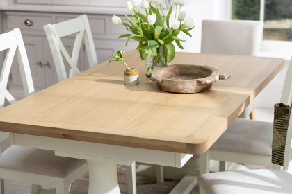 Burford Painted Oak 160-200cm Ext Pedestal Dining Table Set + 4 X-Back Chairs Burford Painted Oak 160-200cm Ext Pedestal Dining Table Set + 4 X-Back Chairs
