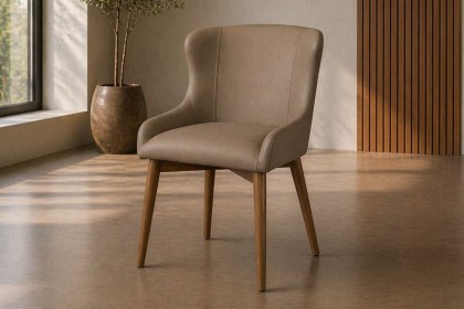 Logan Taupe PU Leather Curved Back Dining Chair with Ash Legs (Pair) Logan Taupe PU Leather Curved Back Dining Chair with Ash Legs (Pair)