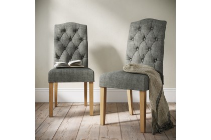 Chelsea Fabric Buttoned Back Dining Chair in Grey (Pair) Chelsea Fabric Buttoned Back Dining Chair in Grey (Pair)