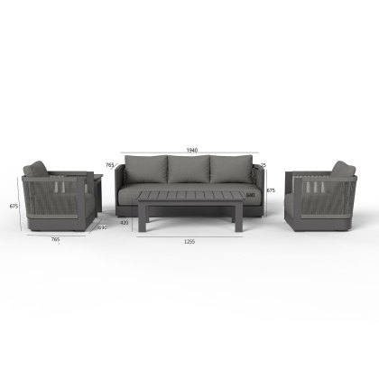 Ares 5 Seater Luxury Lounge Set in Onyx Aluminium & Pebble Grey Cushions Ares 5 Seater Luxury Lounge Set in Onyx Aluminium & Pebble Grey Cushions