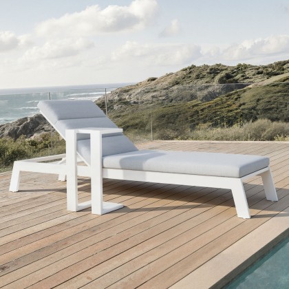 Dasia Luxury Outdoor Sun Lounger in White Aluminium & Pebble Grey Cushion Dasia Luxury Outdoor Sun Lounger in White Aluminium & Pebble Grey Cushion