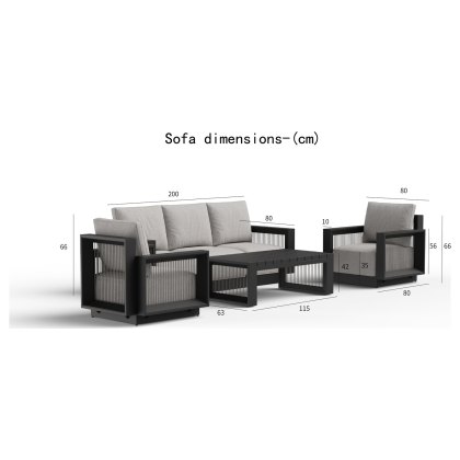 Ikos 5 Seater Luxury Lounge Set in Onyx Architectural Aluminium & Slat Table Ikos 5 Seater Luxury Lounge Set in Onyx Architectural Aluminium & Slat Table