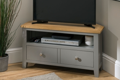 Chester Oak Painted Grey - Corner TV Unit 90cm Wide| Moles Breath Grey Chester Oak Painted Grey - Corner TV Unit 90cm Wide| Moles Breath Grey