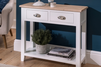 Chester Oak Painted White - 2 Console Table 85cm Wide| F&B All White Chester Oak Painted White - 2 Console Table 85cm Wide| F&B All White