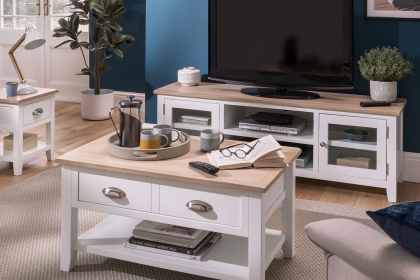 Chester Oak Painted White - Coffee Table 90x55cm| F&B All White Chester Oak Painted White - Coffee Table 90x55cm| F&B All White