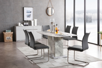 Amara Marble Dining Table Set & 4 Grey PU Dining Chairs Amara Marble Dining Table Set & 4 Grey PU Dining Chairs