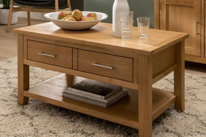 Chester Oak Coffee Table with Drawer 90x55cm Chester Oak Coffee Table with Drawer 90x55cm