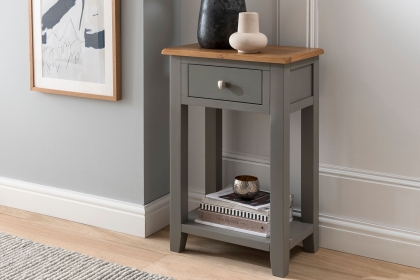 Chester Oak Painted Grey - 1 Drawer Console Table 50cm Wide| Moles Breath Grey Chester Oak Painted Grey - 1 Drawer Console Table 50cm Wide| Moles Breath Grey