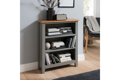 Chester Oak Painted Grey - Low Bookcase 70cm Wide| Moles Breath Grey Chester Oak Painted Grey - Low Bookcase 70cm Wide| Moles Breath Grey