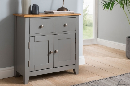 Chester Oak Painted Grey - Mini 2 Door Sideboard 75cm Wide| Moles Breath Grey Chester Oak Painted Grey - Mini 2 Door Sideboard 75cm Wide| Moles Breath Grey