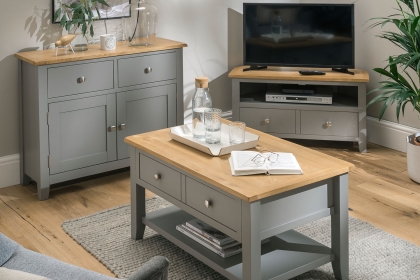 Chester Oak Painted Grey - Mini 2 Door Sideboard 75cm Wide| Moles Breath Grey Chester Oak Painted Grey - Mini 2 Door Sideboard 75cm Wide| Moles Breath Grey