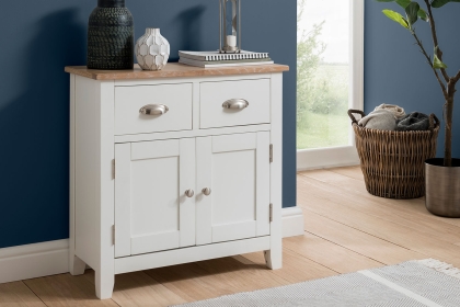 Chester Oak Painted White - Mini 2 Door Sideboard 75cm Wide| F&B All White Chester Oak Painted White - Mini 2 Door Sideboard 75cm Wide| F&B All White
