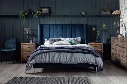 Boxer Velvet 6ft Bed Frame in Teal Blue and Black Legs Boxer Velvet 6ft Bed Frame in Teal Blue and Black Legs