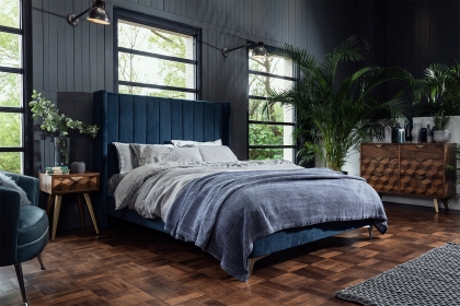 Boxer Velvet 6ft Bed Frame in Teal Blue and Black Legs Boxer Velvet 6ft Bed Frame in Teal Blue and Black Legs