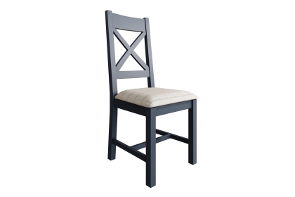 Smoked Painted Blue Oak Cross Back Dining Chair Natural Check Smoked Painted Blue Oak Cross Back Dining Chair Natural Check