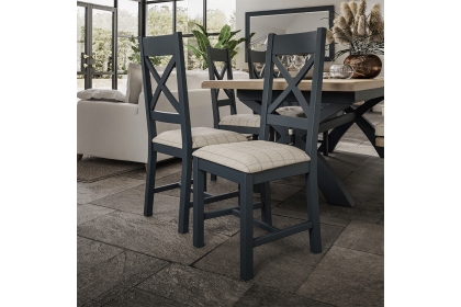 Smoked Painted Blue Oak Cross Back Dining Chair Natural Check Smoked Painted Blue Oak Cross Back Dining Chair Natural Check