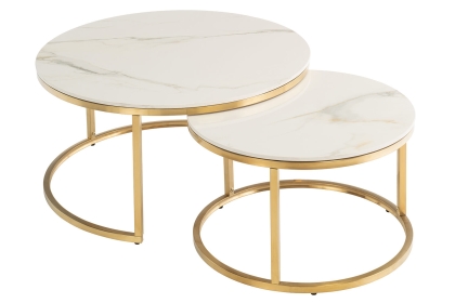 Philadelphia Round Coffee Table Set in Kass Gold Top and Brushed Gold Legs Philadelphia Round Coffee Table Set in Kass Gold Top and Brushed Gold Legs