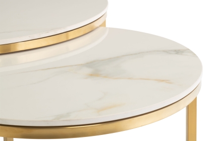 Philadelphia Round Coffee Table Set in Kass Gold Top and Brushed Gold Legs Philadelphia Round Coffee Table Set in Kass Gold Top and Brushed Gold Legs