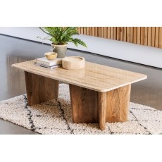 Eden Mango Wood Coffee Table with Travertine Tops Eden Mango Wood Coffee Table with Travertine Tops