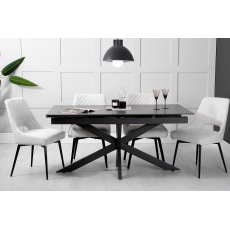 1.6m Extending Sintered Stone Grey Dining Table Set & 4 Limestone Velvet Chairs