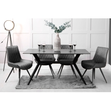 1.5m Grey Sintered Stone Dining Table Set & 4 Grey PU Chairs