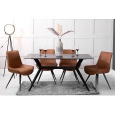 1.5m Grey Sintered Stone Dining Table Set & 4 Tan PU Chairs