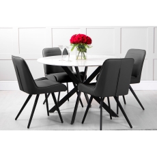 1.2m Round White Sintered Stone Dining Table Set & 4 Grey Velvet Chairs