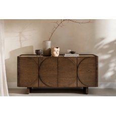 Ida Walnut Finish Wide Sideboard with Travertine Stone Top Ida Walnut Finish Wide Sideboard with Travertine Stone Top