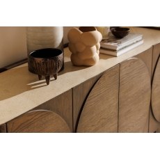 Ida Walnut Finish Wide Sideboard with Travertine Stone Top Ida Walnut Finish Wide Sideboard with Travertine Stone Top