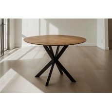 Sadie Industrial 110cm Round Dining Table in Oak Finish Sadie Industrial 110cm Round Dining Table in Oak Finish