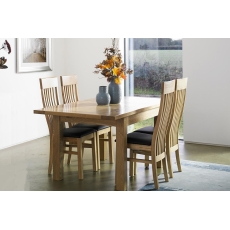 Moda Solid Oak Extending Dining Table & 6 Slatted Back Chairs PU Seat