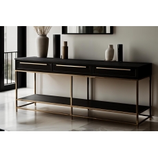 Grantham Lava Black Shagreen & Ebony Oak 3 Drawer Console Table