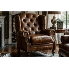 Buckingham Leather Chesterfield Wing Chair in Vintage Cognac Buckingham Leather Chesterfield Wing Chair in Vintage Cognac