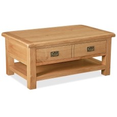 Salisbury Waxed Premium Oak Large Coffee Table With Drawer And Shelf - Self Assembly Salisbury Waxed Premium Oak Large Coffee Table With Drawer And Shelf - Self Assembly
