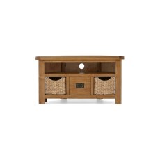 Salisbury Waxed Premium Oak Corner Tv Unit With Baskets Salisbury Waxed Premium Oak Corner Tv Unit With Baskets