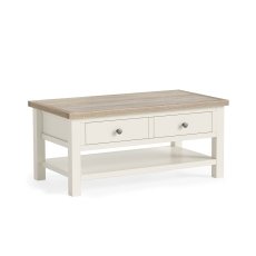 Modern Country Painted Oak Coconut White Coffee Table with Shelf Modern Country Painted Oak Coconut White Coffee Table with Shelf