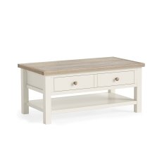 Modern Country Painted Oak Coconut White Coffee Table with Shelf Modern Country Painted Oak Coconut White Coffee Table with Shelf